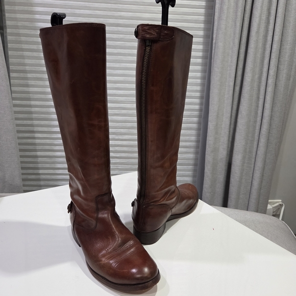 Frye Other - FRYE Melissa Cognac Leather Back Zipper Strap Riding Boot Flexstep Men's 5.5